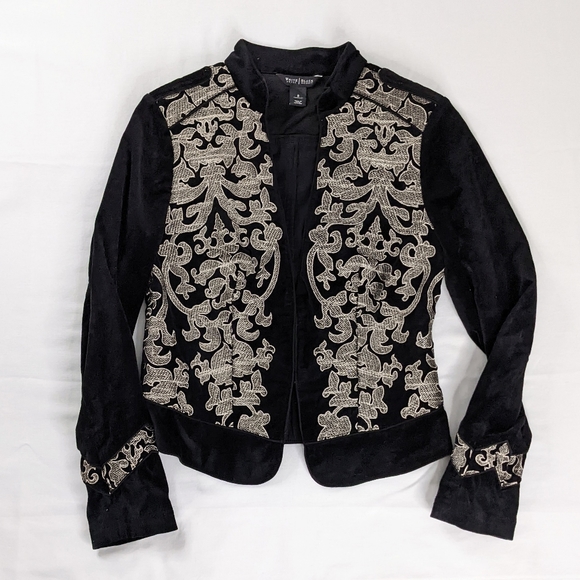 White House Black Market Jackets & Blazers - White House Black Market Black Gold Baroque Velvet Embroidered Jacket Blazer